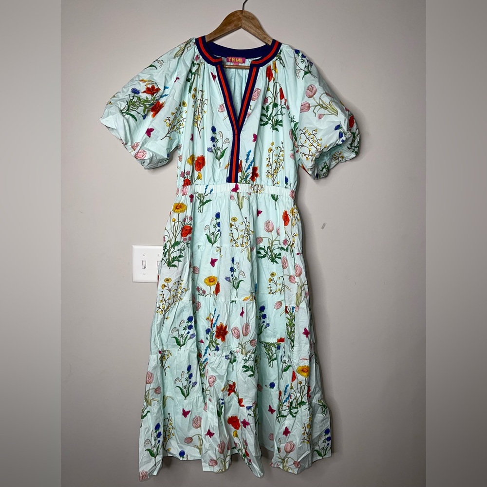 THML Floral Maxi Dress with Multicolor Embroidery